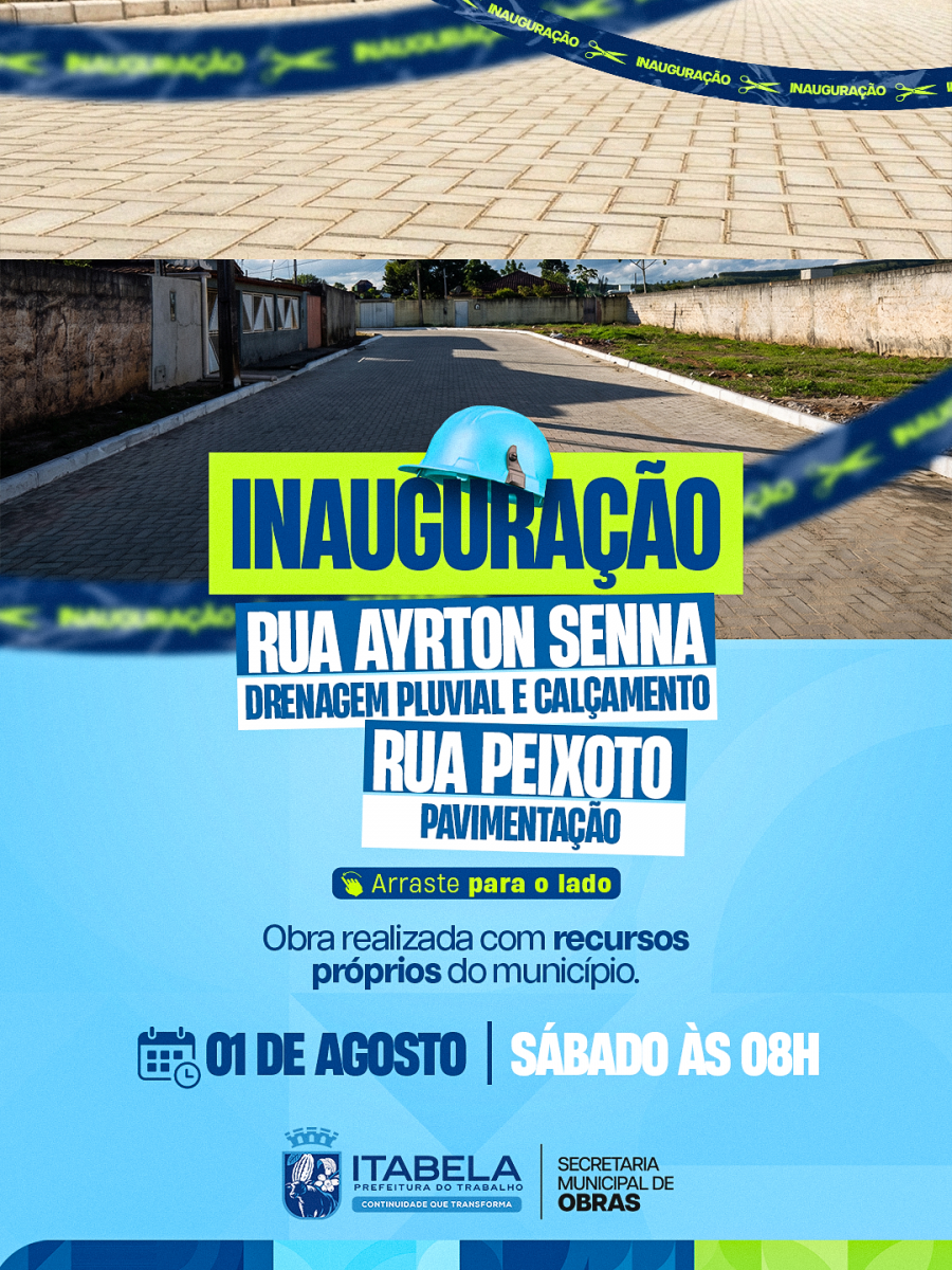 Prefeitura de Itabela entrega obras de drenagem pluvial e pavimentação neste sábado Prefeitura de Itabela entrega obras de drenagem pluvial e pavimentação neste sábado